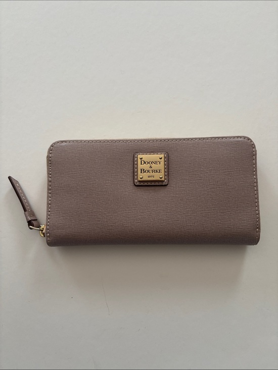 Dooney & Bourke Handbags - Dooney & Bourke Taupe Zip-Around Wallet with Gold Plaque